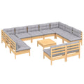 vidaXL 12-Piece Patio Lounge Set - Solid Pinewood Frame, Square Shape, Gray Cushions for Garden, Outdoor, Deck