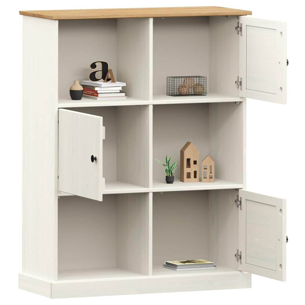 vidaXL VIGO White 6-Cube Solid Pine Wood Bookcase - Freestanding Display Shelf with Shutter Design for Living Room/Study