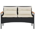 vidaXL 4 Piece Black Rattan Patio Sofa Set with Acacia Wood Table and Cushions - Weather-Resistant Outdoor Furniture for Garden, Terrace, Backyard, Patio