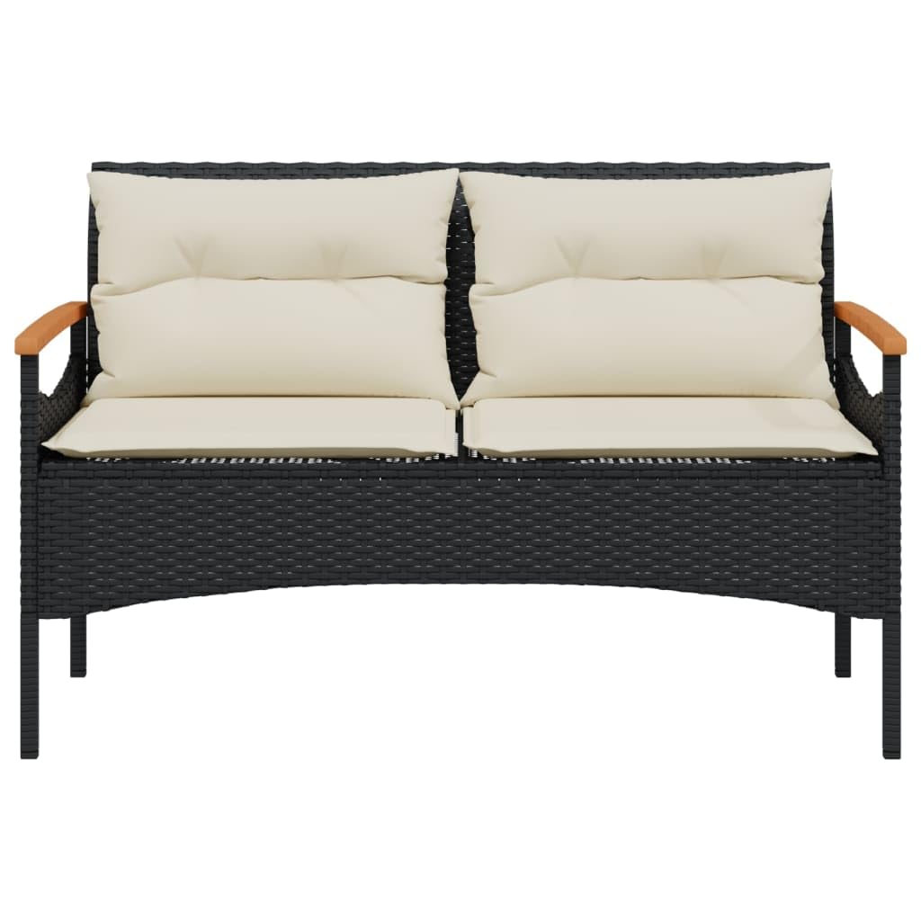 vidaXL 4 Piece Black Rattan Patio Sofa Set with Acacia Wood Table and Cushions - Weather-Resistant Outdoor Furniture for Garden, Terrace, Backyard, Patio