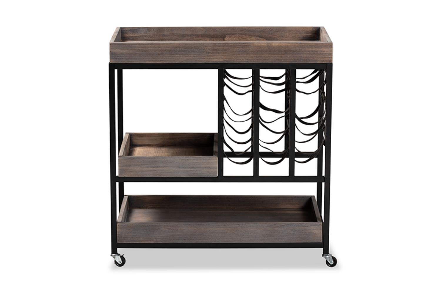 Baxton Studio Laine Modern Industrial Charcoal Finished Wood and Black Metal Wine Cart