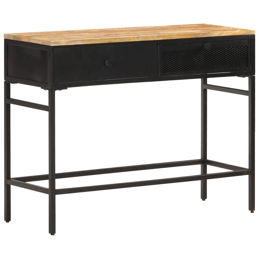 vidaXL Solid Rough Mango Wood and Iron Sideboard with 2 Drawers, Stable, Durable and Unique Design, Black, 39.4&quot;x13.8&quot;x30.3&quot;