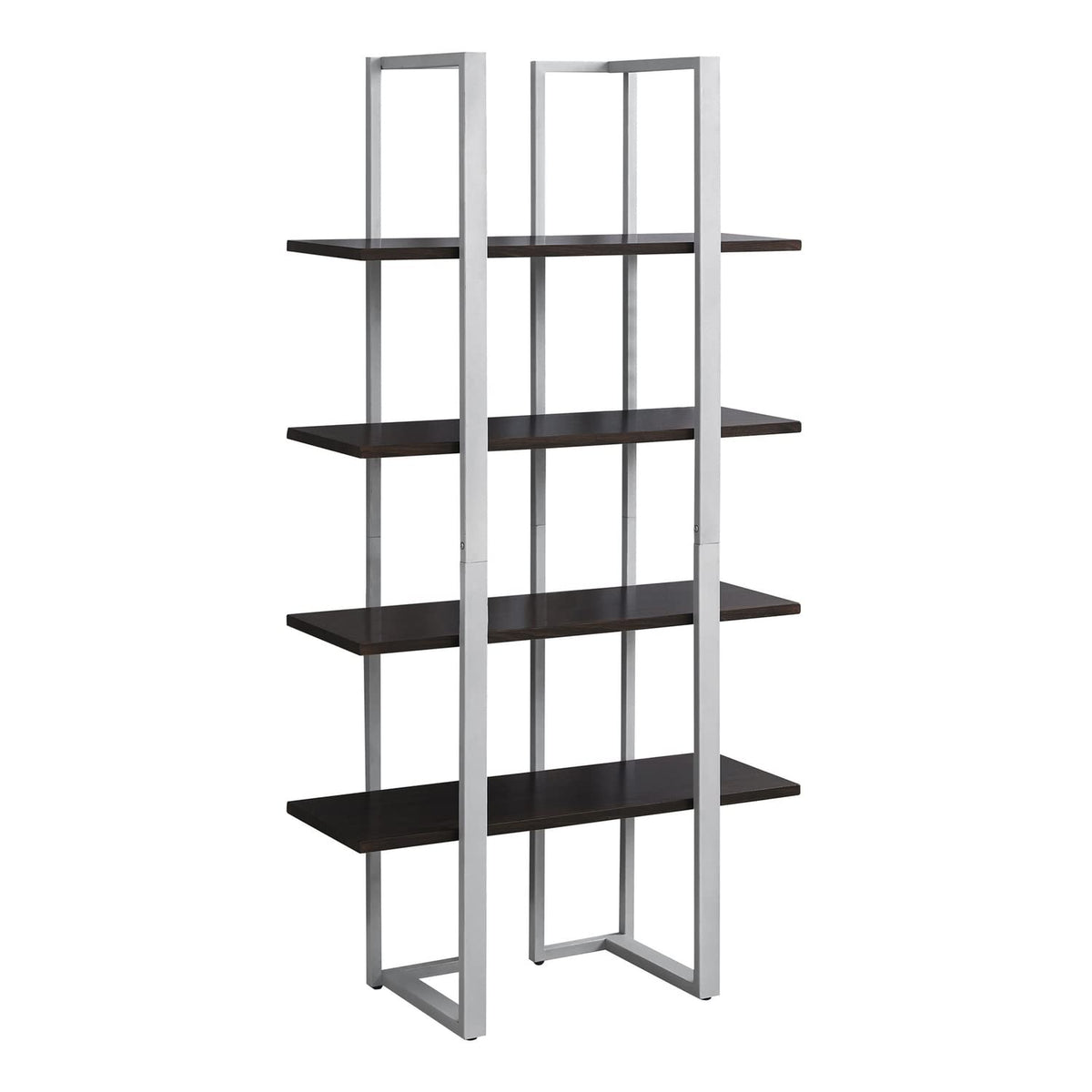 Monarch Specialties Bookcase-60 H Silver Metal, Cappuccino