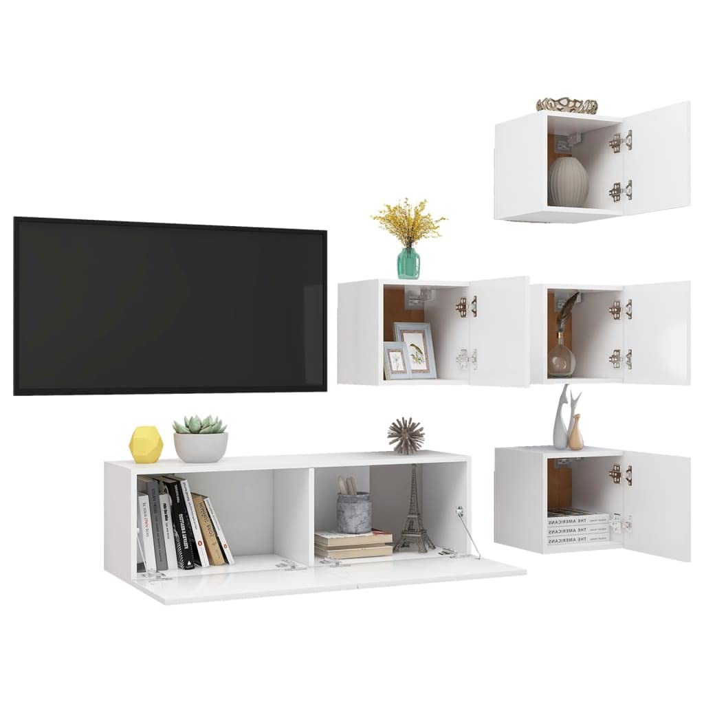 vidaXL TV Stand Set 5 Piece, TV Unit for Living Room Bedroom, Sideboard with Storage, Media Unit Cupboard, Modern, White Engineered Wood