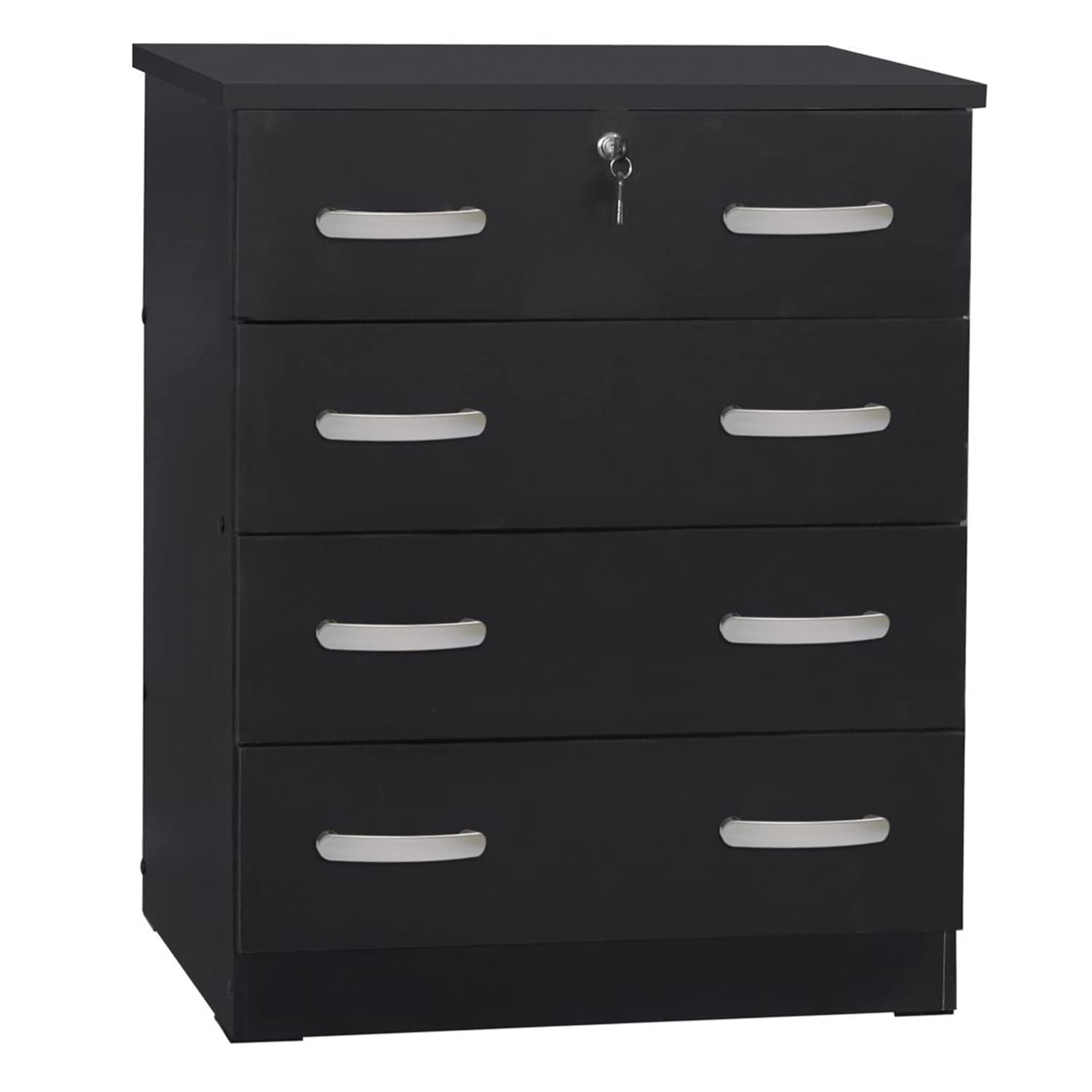 Better Home Products Cindy 4 Drawer Chest Wooden Dresser With Lock In Black
