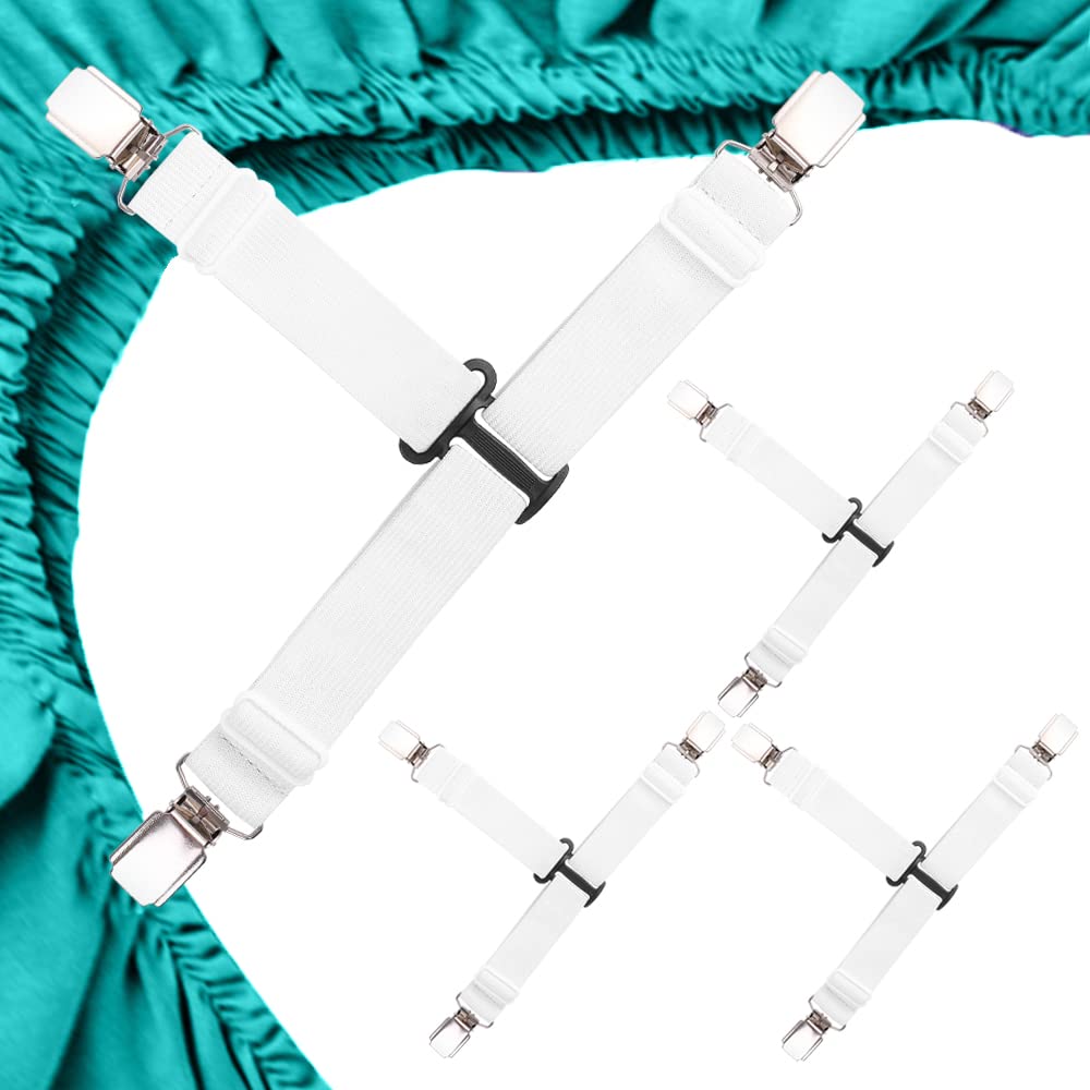Mendeng Bed Sheet Straps Queen Fitted Sheet Straps Sheet Holders For Corners King Size Mattress Straps Suspenders Gripper White