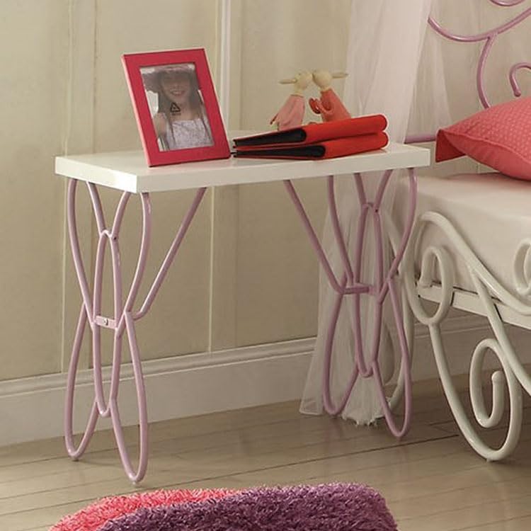 Acme Priya Ii Nightstand With Metal Tube In White And Light Purple
