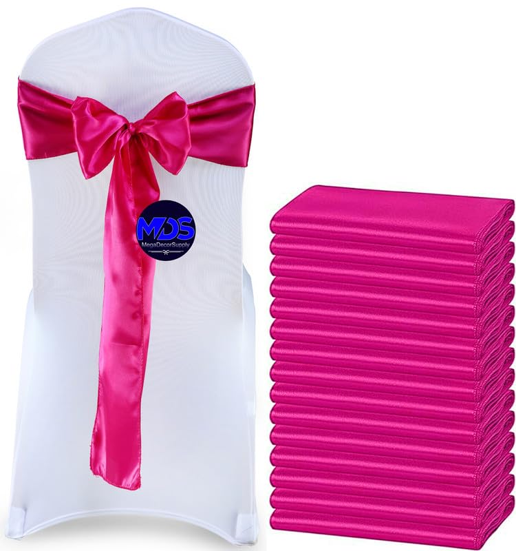Mds Pack Of 200 Pcs Satin Chair Sashes Charmeuse Sateen Dining Chair Bows Ribbon Ties Back Sash For Wedding Party Birthday Home Hotel Restaurant Banquet Decoration (7 X 108 Inch, Magenta)