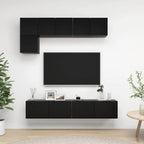 vidaXL TV Cabinet Set 5 Piece Home Living Room Furniture TV Stand HiFi Stereo Cabinet Media Unit Entertainment Center Black Engineered Wood
