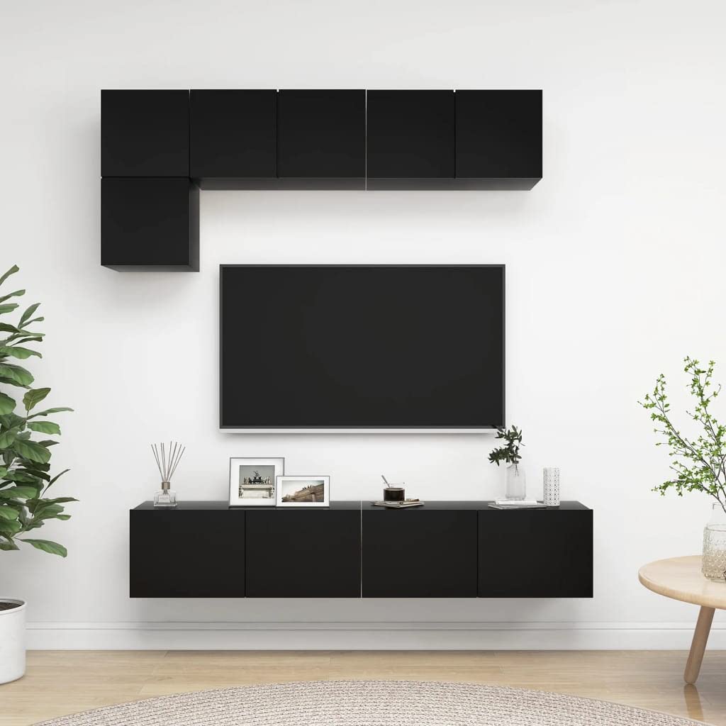 vidaXL TV Cabinet Set 5 Piece Home Living Room Furniture TV Stand HiFi Stereo Cabinet Media Unit Entertainment Center Black Engineered Wood