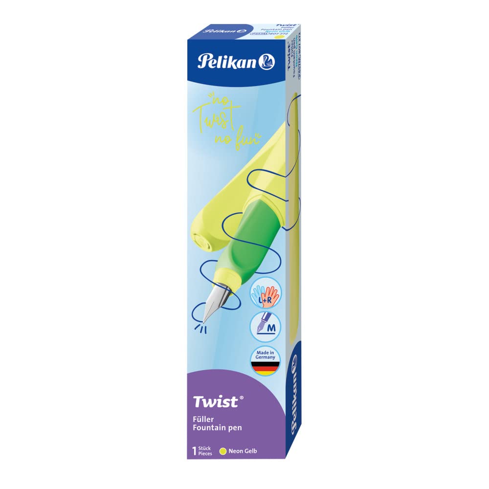 Pelikan Twist Fountain Pen With 1 Ink Cartridge, Medium Nib, Neon Yellow, Boxed (807272)