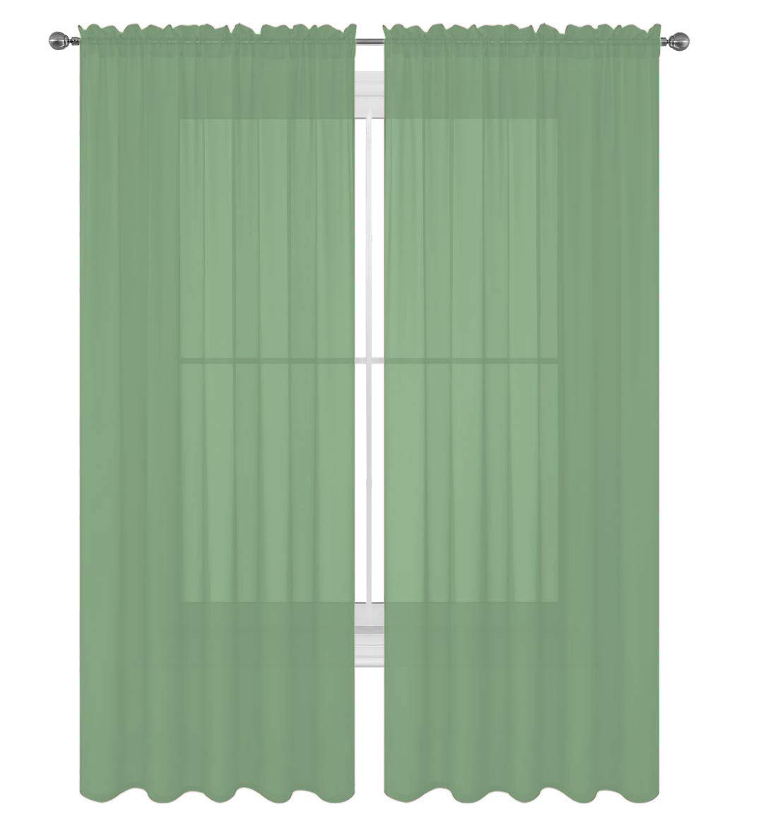 Decotex 2 Piece Solid Elegant Sheer Curtains Fully Stitched Panels Window Treatment Drape (54' X 45', Sage)