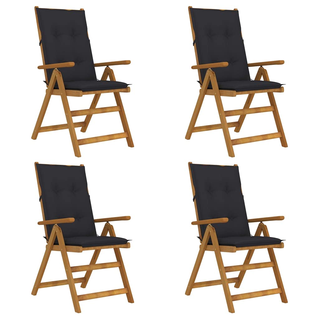 vidaXL Set of 4 Patio Reclining Chairs with Cushions - Solid Acacia Wood Construction, Adjustable Backrest, 5 Reclining Positions, Foldable Design for Easy Storage