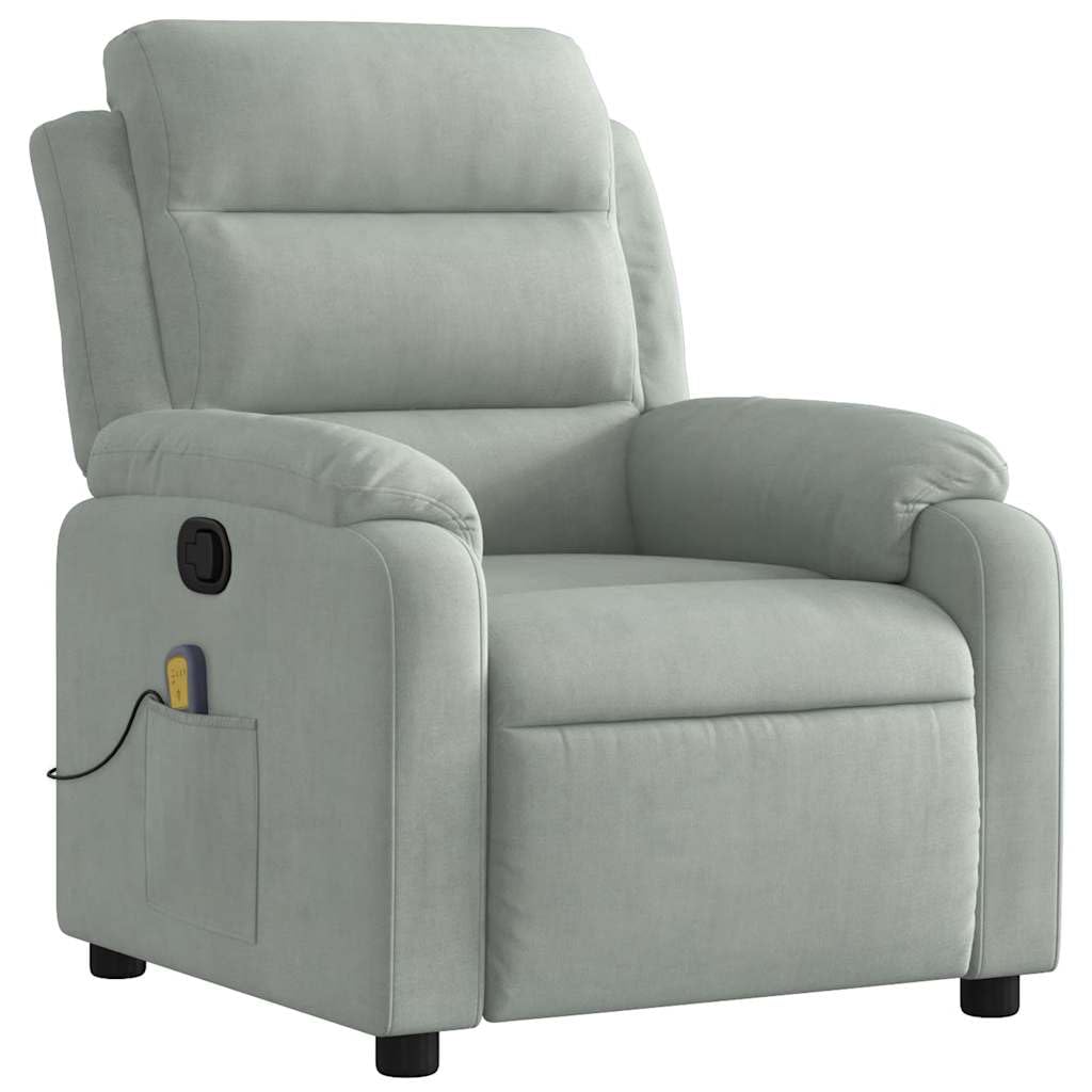 vidaXL Massage Recliner Chair with 6-Point Vibration Massage and Convenient Side Pocket, Light Grey Velvet Rocker, Adjustable Backrest & Footrest Lounge Seat for Living Room, USB Charge Port