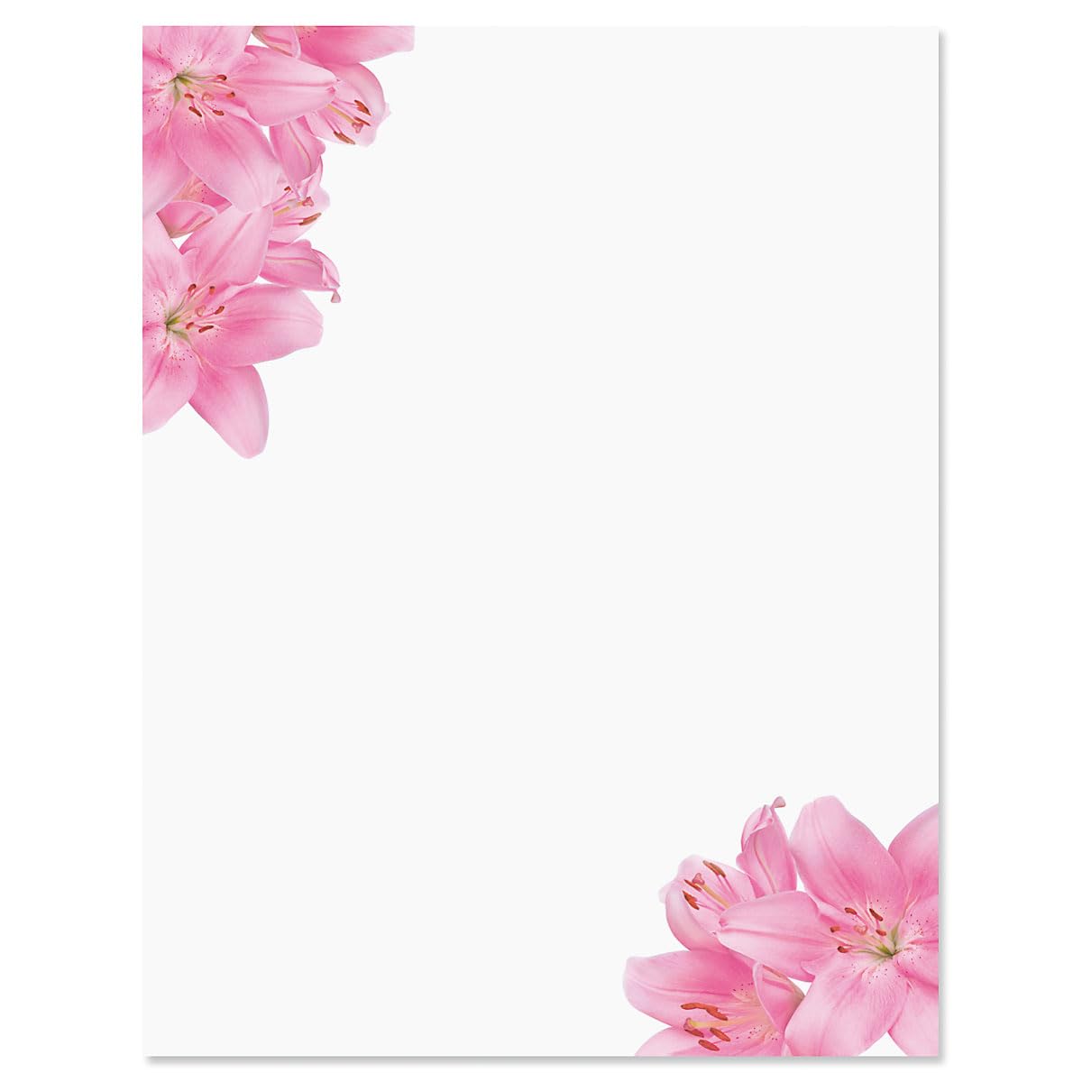 Current Pink Lilies Easter Letter Paper - Decorative Spring Stationery Sheets With Floral Border, Printable Holiday, Wedding & B