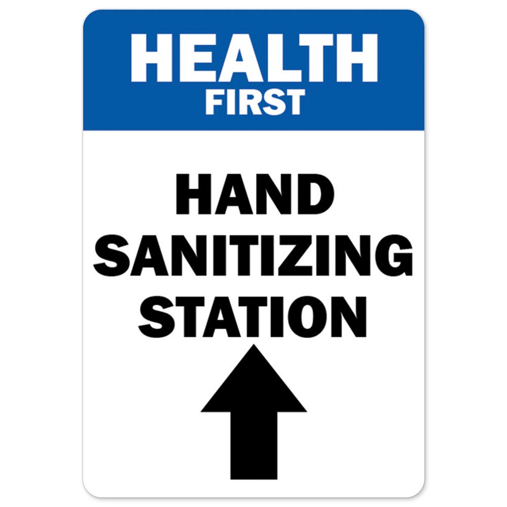 Covid-19 Notice Sign - Health First Hand Sanitizing Station | Peel And Stick Wall Graphic | Protect Your Business, Class Room, O