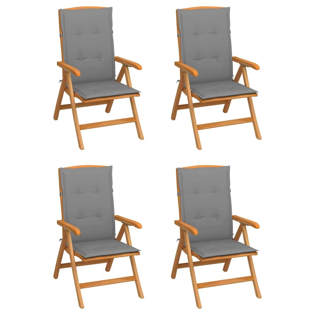 vidaXL Solid Teak Wood Patio Chairs with Gray Cushions - Thumbnail 2