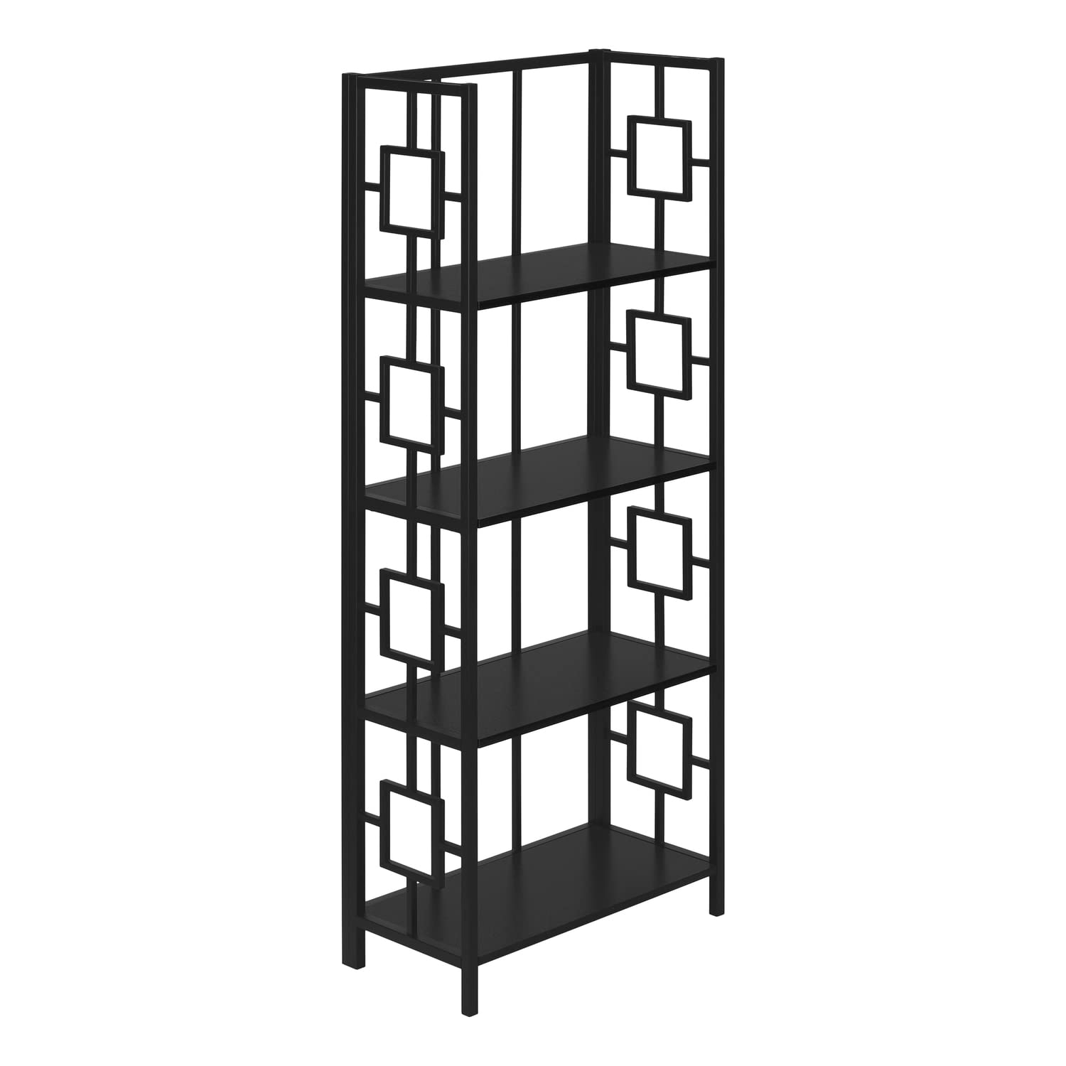 Monarch Specialties I 3615 Bookshelf, Bookcase, Etagere, 4 Tier, 62&quot; H, Office, Bedroom, Metal, Laminate, Black, Contemporary, Modern