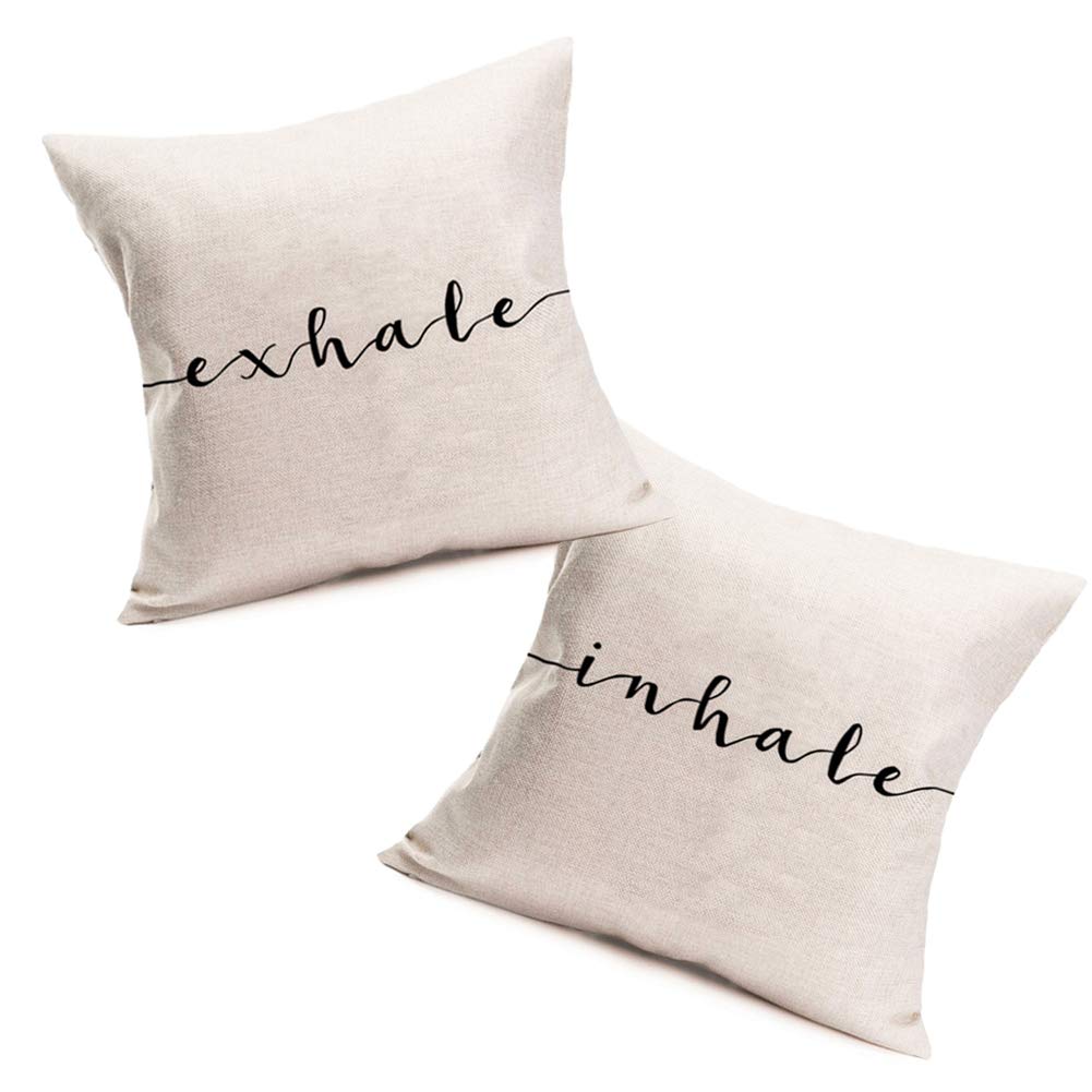 Fukeen Inhale Exhale Throw Pillow Cases Funny Words Lettering Decorative Pillow Covers Cotton Linen Home Sofa Armchair Bedroom D