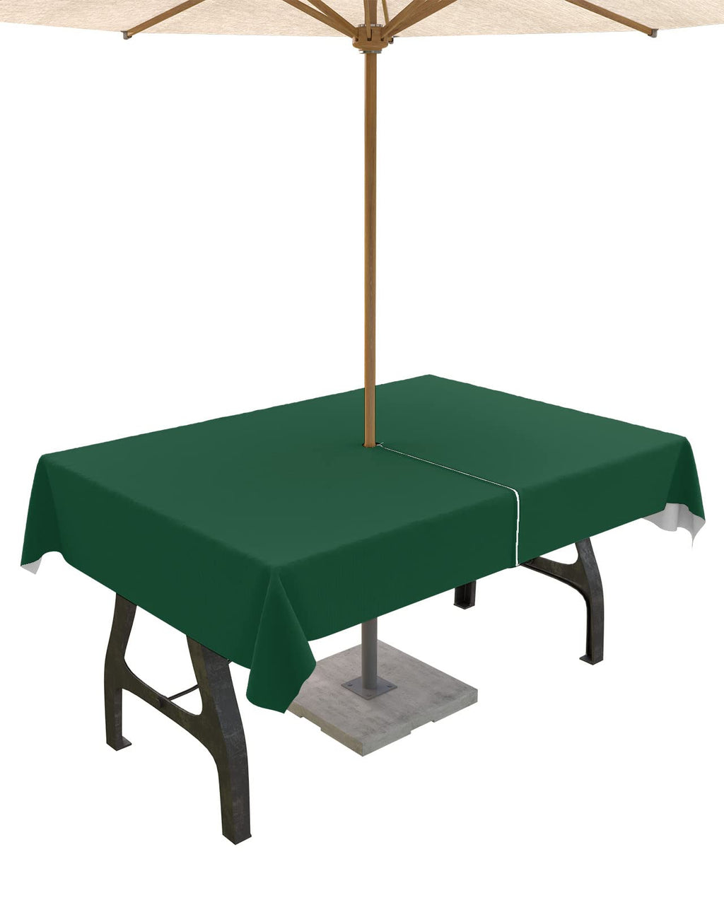 Queenker Sea Green Outdoor Tablecloth With Umbrella Hole And Zipper, Solid Color Table Cover For Rectangle Tables Waterproof Tab