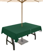 Queenker Sea Green Outdoor Tablecloth With Umbrella Hole And Zipper, Solid Color Table Cover For Rectangle Tables Waterproof Tab