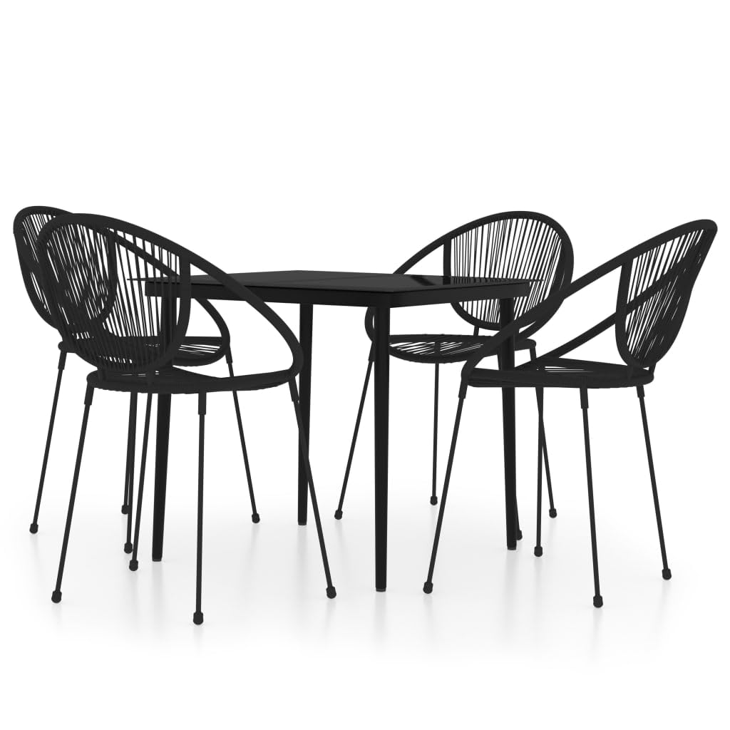 Vidaxl 5 Piece Patio Dining Set In Black - Modern Outdoor Furniture With Glass Tabletop And Pvc Rattan Chairs