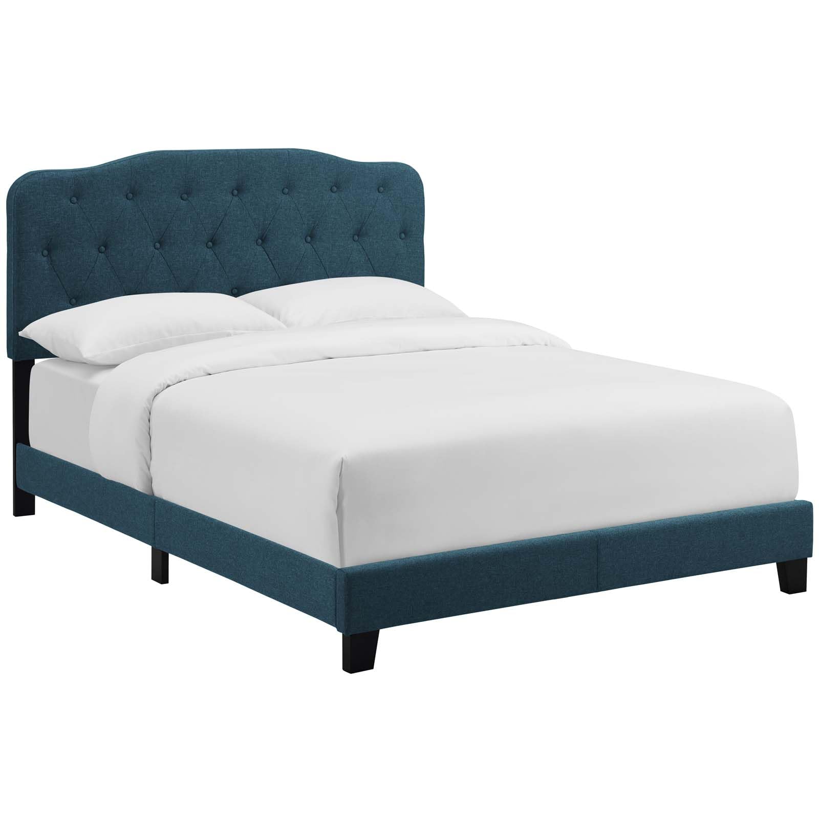 CasaFoyer Amelia Full Bed | Luxurious Chic Design | Polyester Upholstery | Button-Tufted Headboard | Solid Wood Construction | Non-Marking Wood Legs | Maximum Support | Elegant Curves | Opulent Appearance