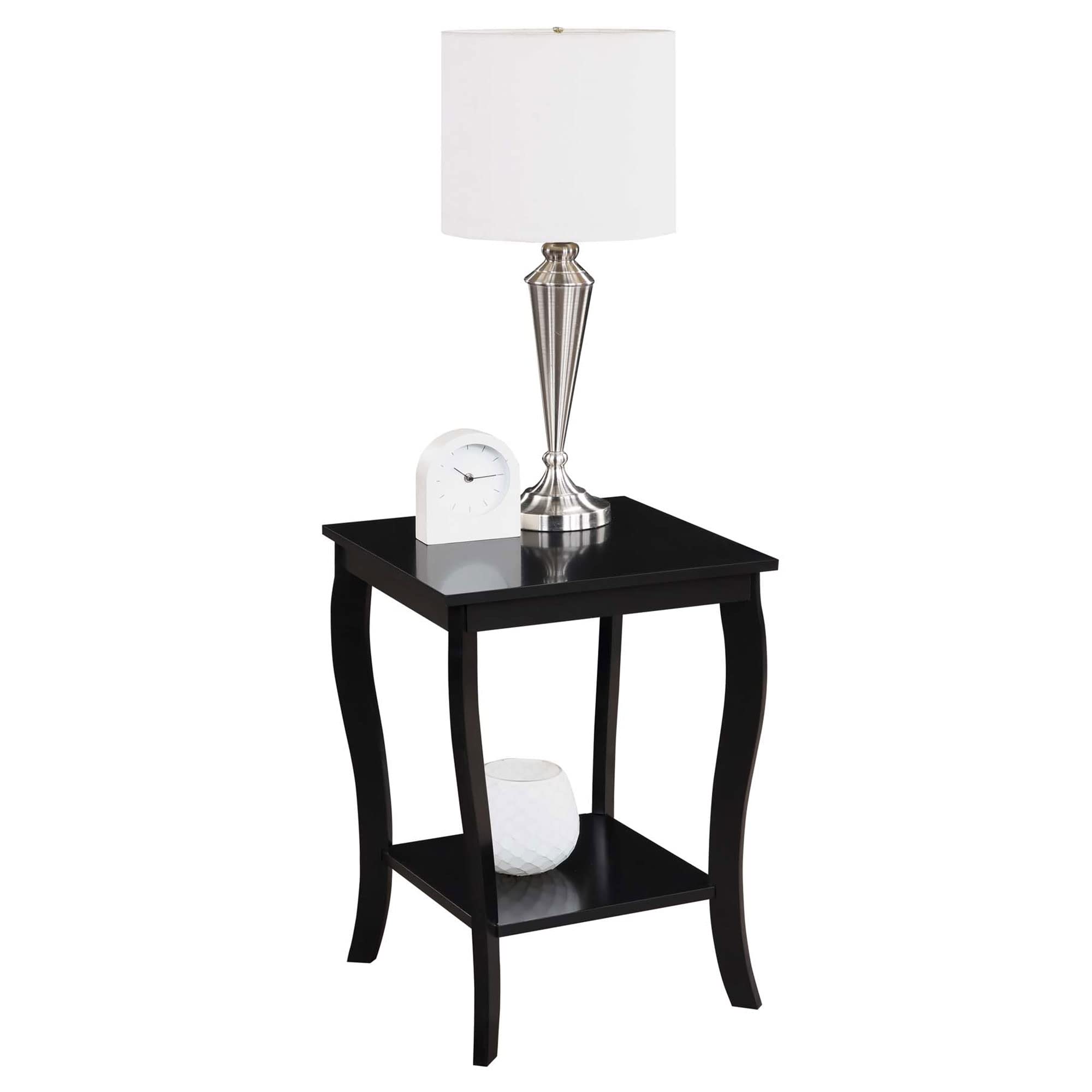 Convenience Concepts American Heritage Square End Table with Shelf, Black