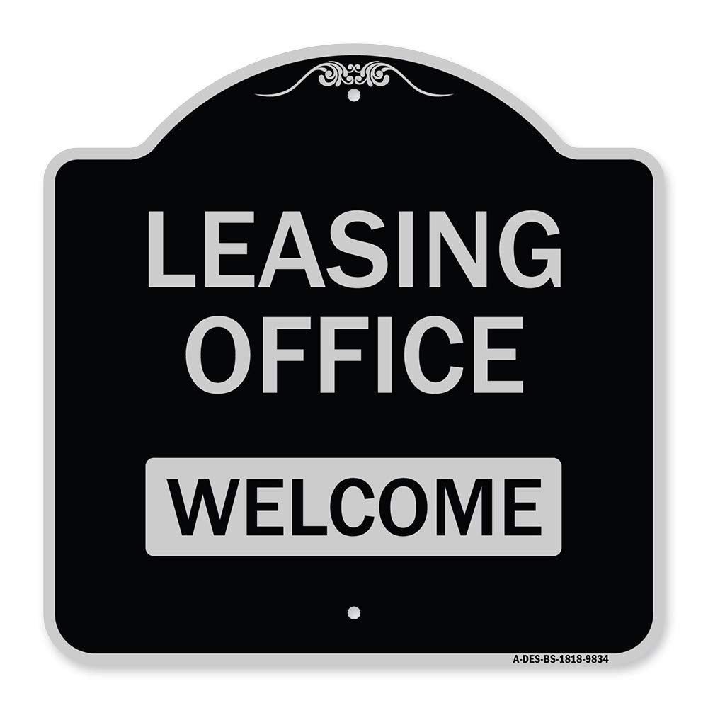 Signmission Designer Series Sign - Leasing Office, Welcome | Black & Silver 18' X 18' Heavy-Gauge Aluminum Architectural Sign