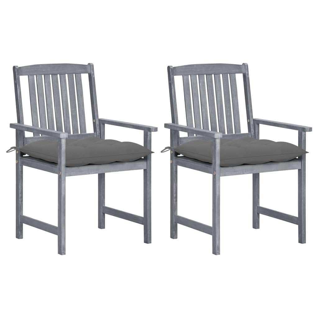 vidaXL Stable & Sturdy Solid Acacia Wood Patio Chairs with Comfortable Gray Cushions - Pack of 2 Perfect for Outdoor/Garden/Patio Lounging Seating