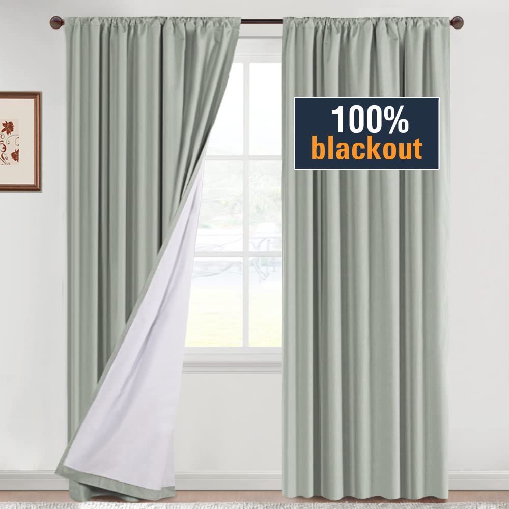 H.Versailtex Full Blackout Curtains With White Liner Room Darkening Window Treatment Curtains Panels 84 Inch For Living Room The