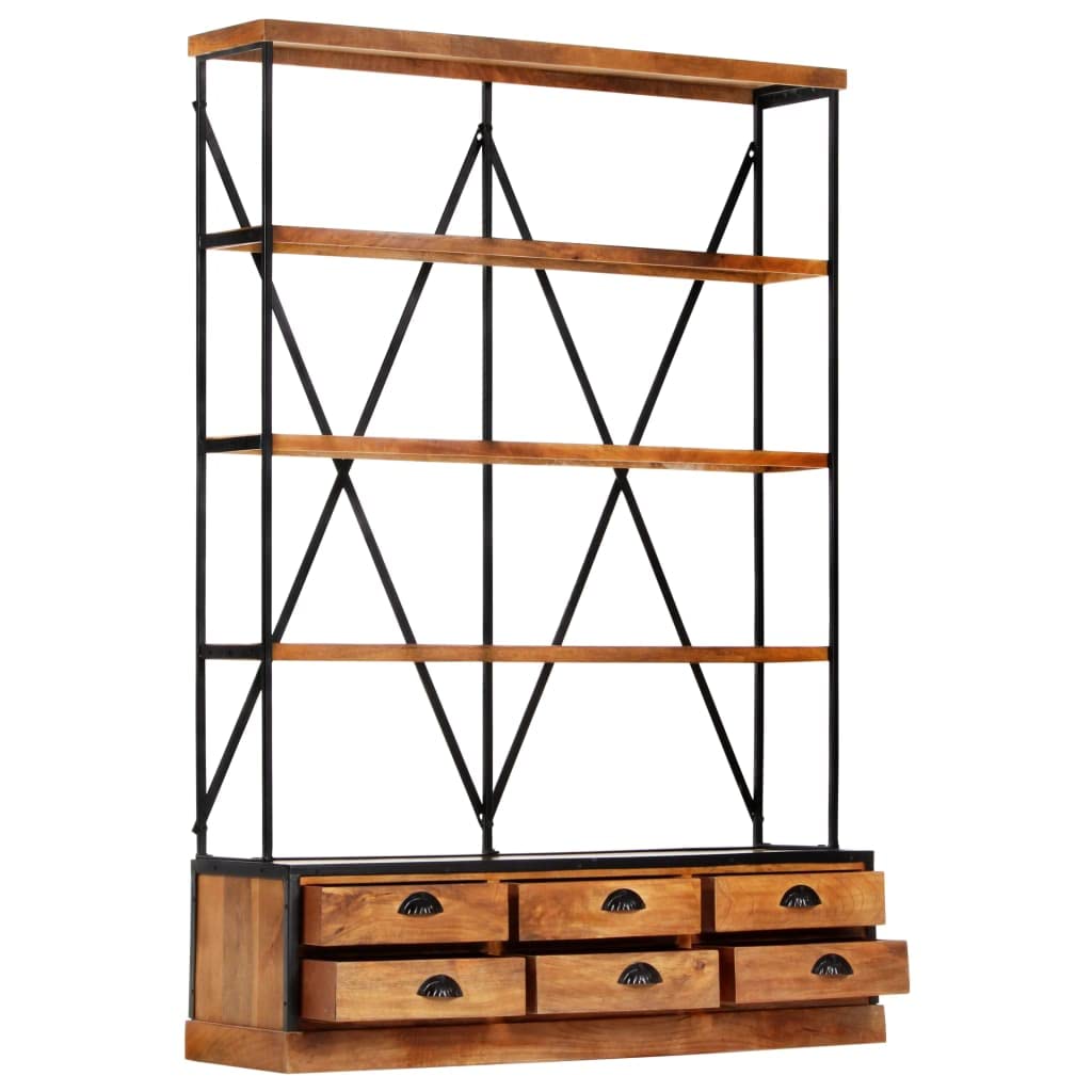 vidaXL 4-Tier Bookcase with 6 Drawers 48"x14.2"x71.3" Solid Mango Wood