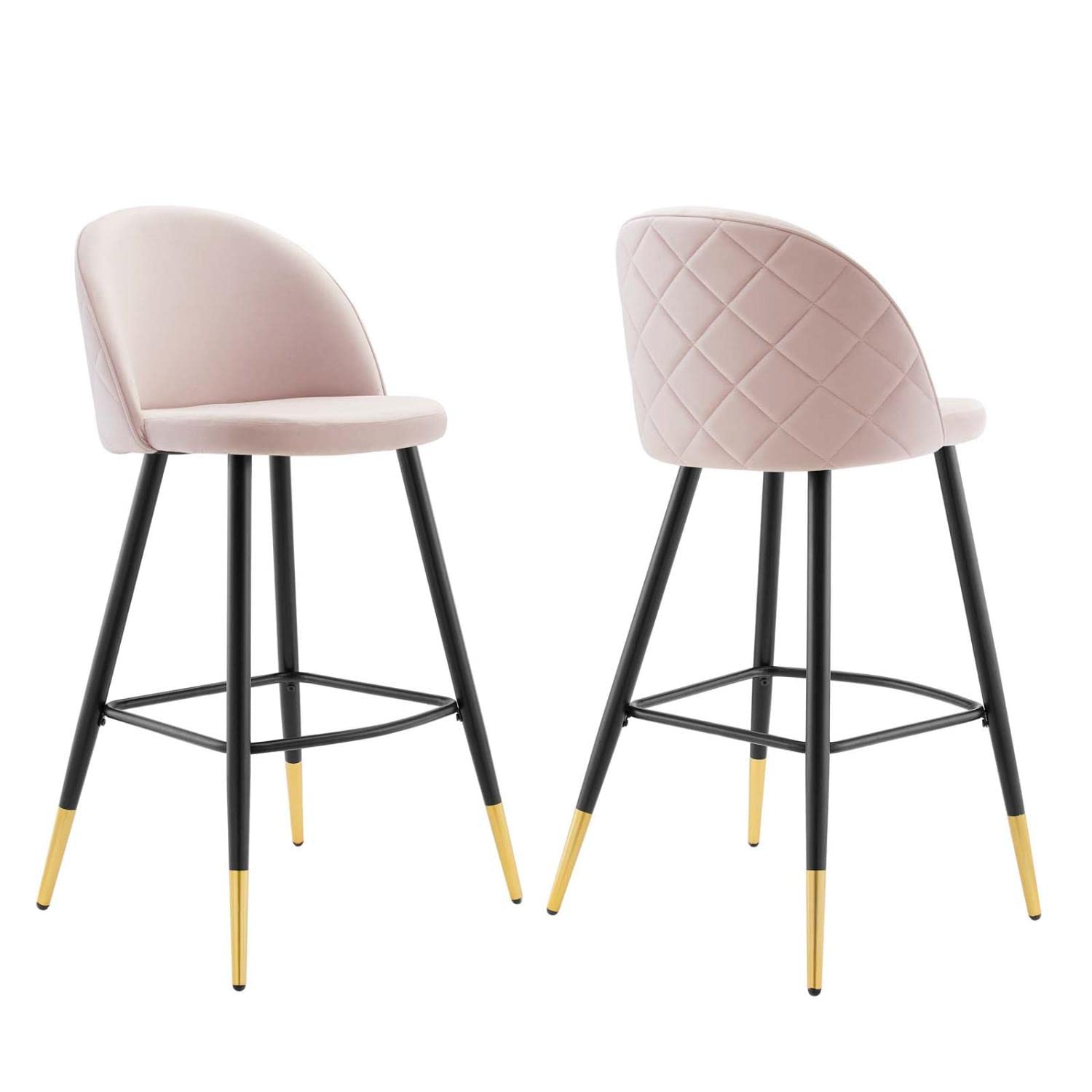 Modway Cordial Performance Velvet Dining Bar Stools in Pink - Set of 2