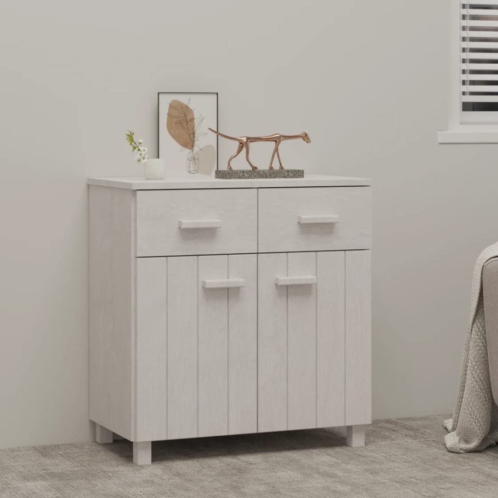 vidaXL HAMAR Solid Wood Highboard, Wooden Sideboard with Storage in White, 2 Doors and 2 Drawers, 31.1&quot;x15.7&quot;x31.5&quot;