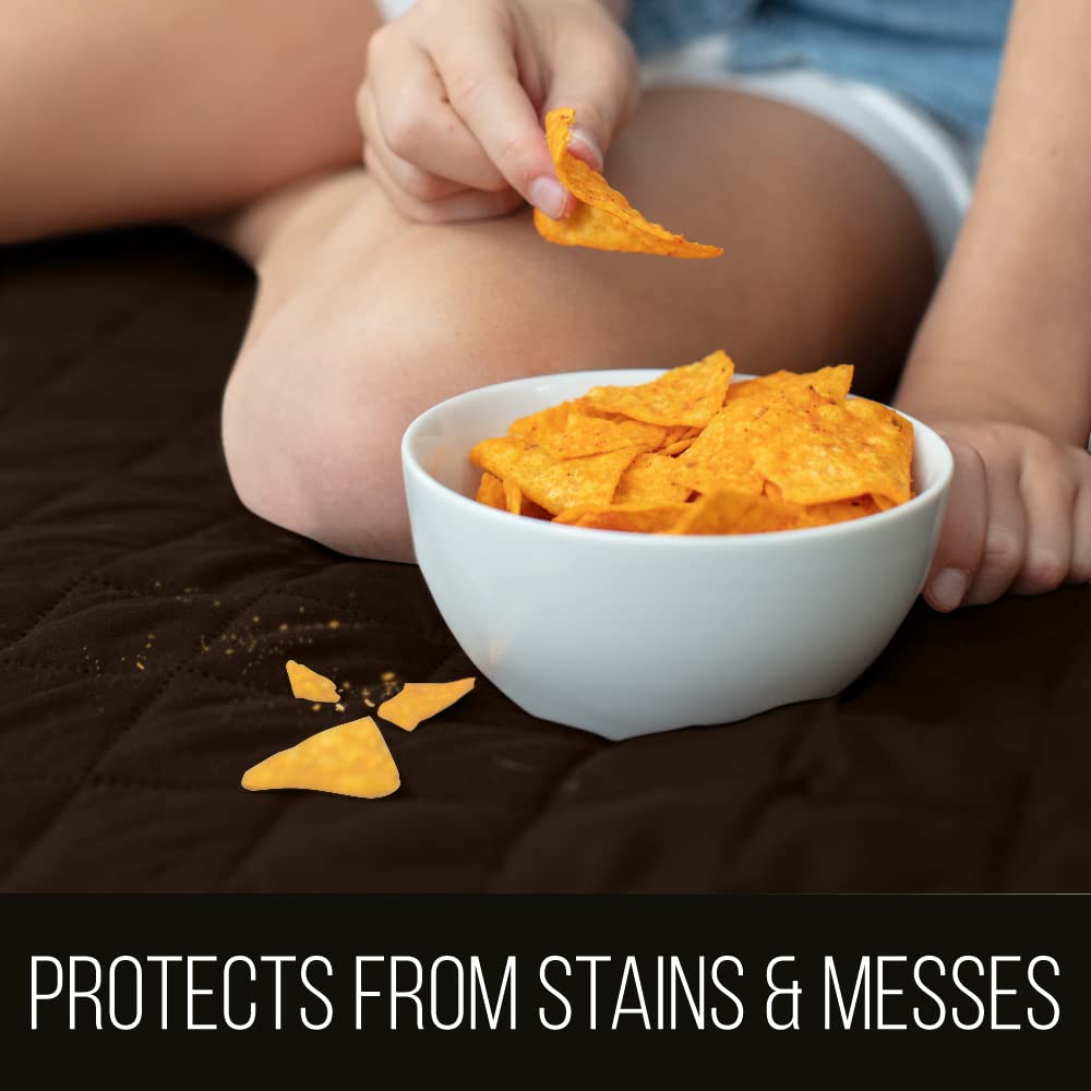 Sofa Shield Couch Slip Cover With Patented Strap, Cushion Protector, Reversible Stain And Dog Tear Resistant Slipcover, Quilted Microfiber 78” Seat, Washable Covers For Dogs Pets Kids, Chocolate Beige