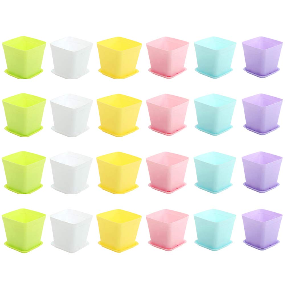 24 Pack Colorful Flower Pots Square Plastic Plant Pots Succulent Planter Nursery Pots With Saucers For Your Room,Garden Office A