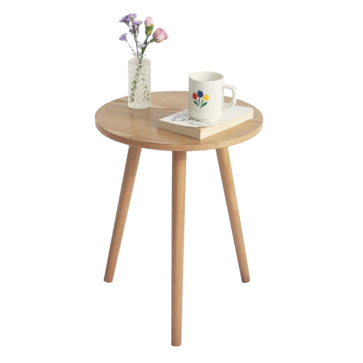 Awasen Side Table Round, Small Accent Table Nightstand Modern End Table For Living Room Bedroom Office Small Spaces, 16''D X 19.5''H(Natural Walnut)
