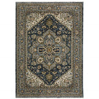 HomeRoots 508064 8 x 11 ft. Blue Taupe Gray Green Rust Tan Beige & Gold Oriental Power Loom Stain Resistant Rectangle Area Rug with Fringe