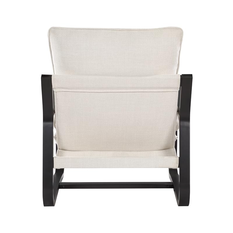 Comfort Pointe Sling Chair Upholstered in Oatmeal White Fabric with Metal Frame