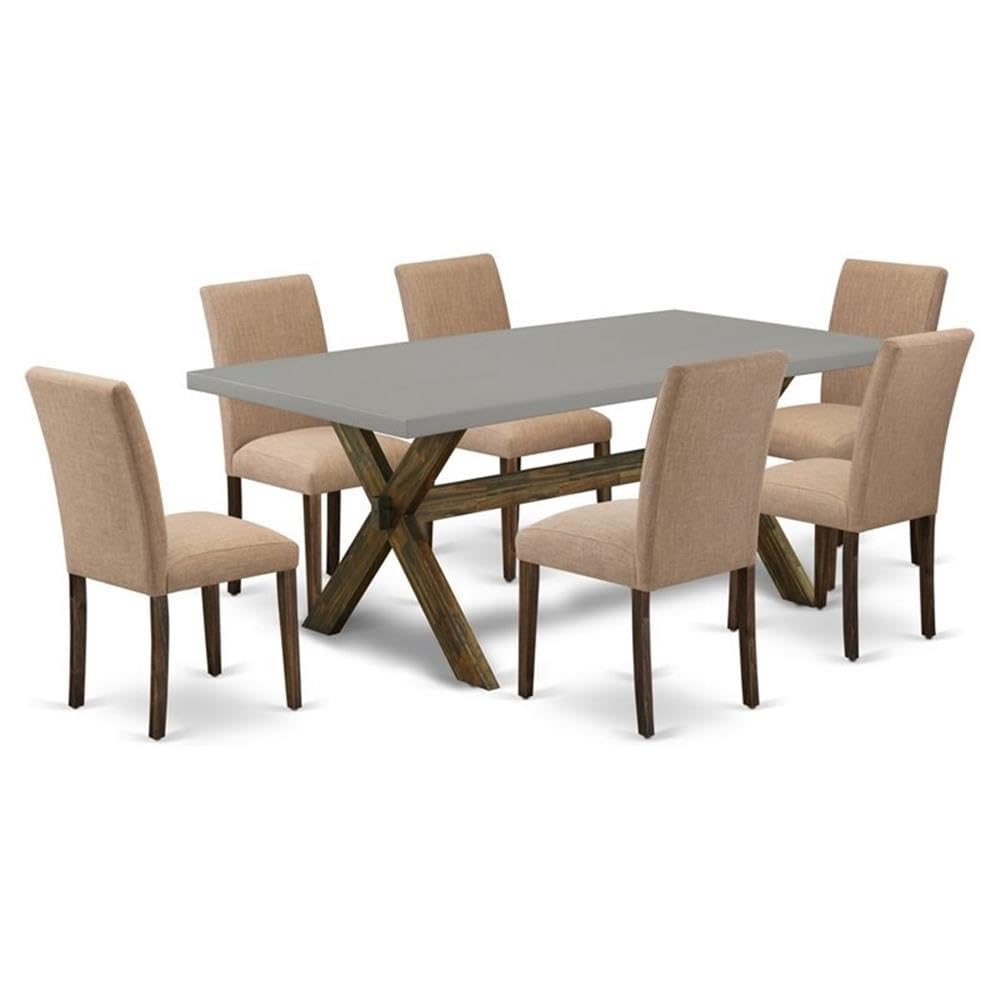 East West Furniture X797Ab747-7 7 Piece Dining Table Set Consist Of A Rectangle Dining Room Table With X-Legs And 6 Light Sable Linen Fabric Upholstered Chairs, 40X72 Inch, Multi-Color