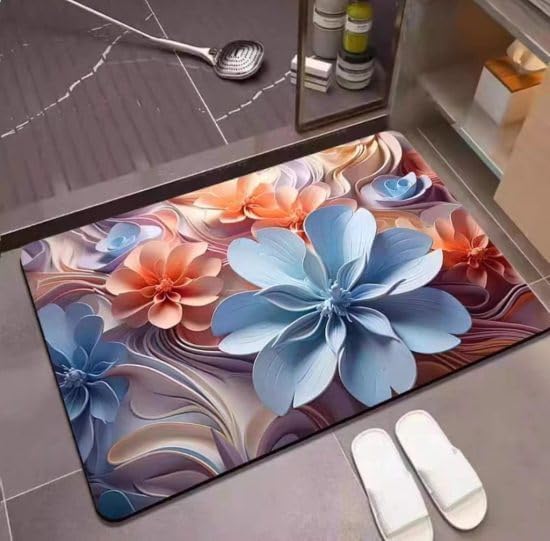 ZAYQAHAUS 5D Flower Mat, AntiSlip Absorbent Quick Drying Bath Mat, Soft Rubber Door Rug, Water Soaking Floor Mat, Pack of 1
