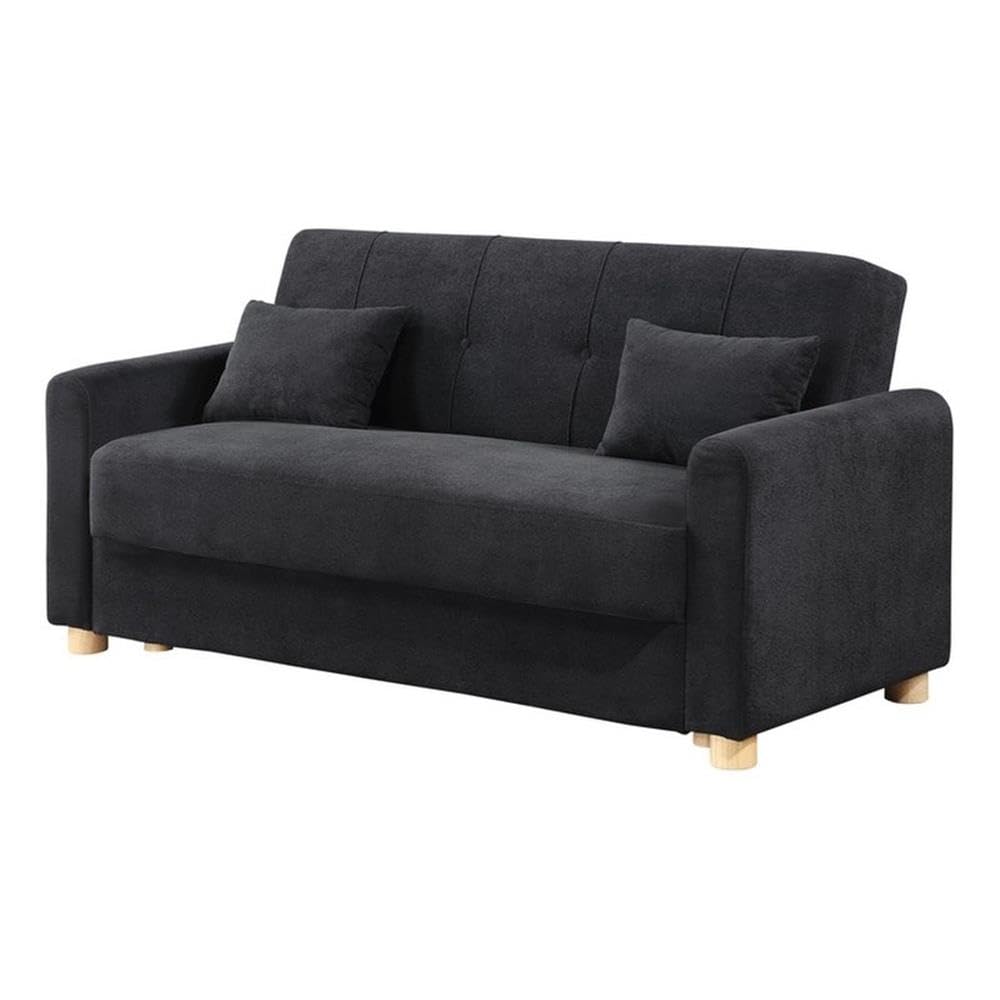 Lilola Home Thomas 66" W Black Fabric Convertible Sleeper Loveseat with Storage