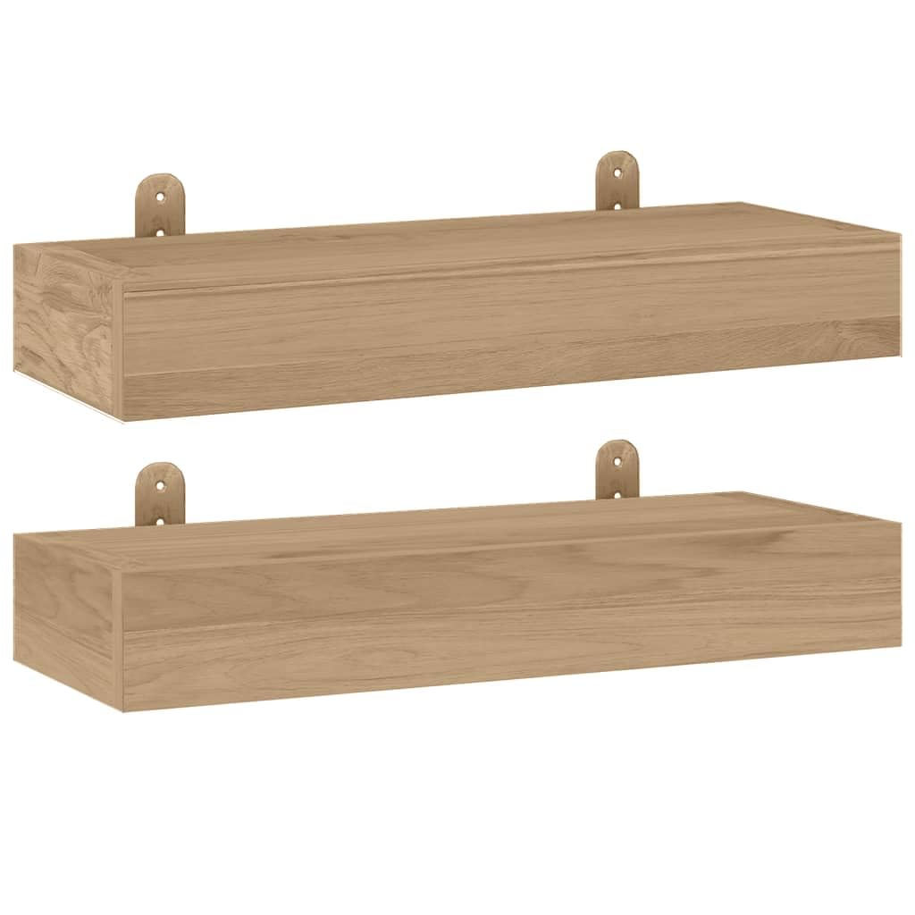 vidaXL Pair of Wall-Mounted Shelves - Solid Teak Wood Brown - Stylish Modern Wall Decor - Space-Saving Storage Solution for Bedroom, Living Room, Office - 15.7&quot;&quot;x5.9&quot;&quot;x2.4&quot;&quot;, 340754