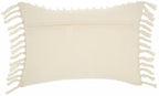 HomeRoots Grey Cotton Tassel Detailed White Lumbar Pillow
