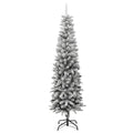 vidaXL 7ft Tall Artificial Slim Christmas Tree with Flocked Snow - Lifelike PVC & PE Construction with Sturdy Steel Stand - Easy Setup and Highly Durable