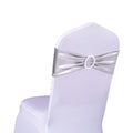 Sinssowl 100Pcs Stretch Wedding Silver Chair Sashes Bands With Buckle Slider Sashes Bow Decorations 25 Colors (Bronzing Silver)