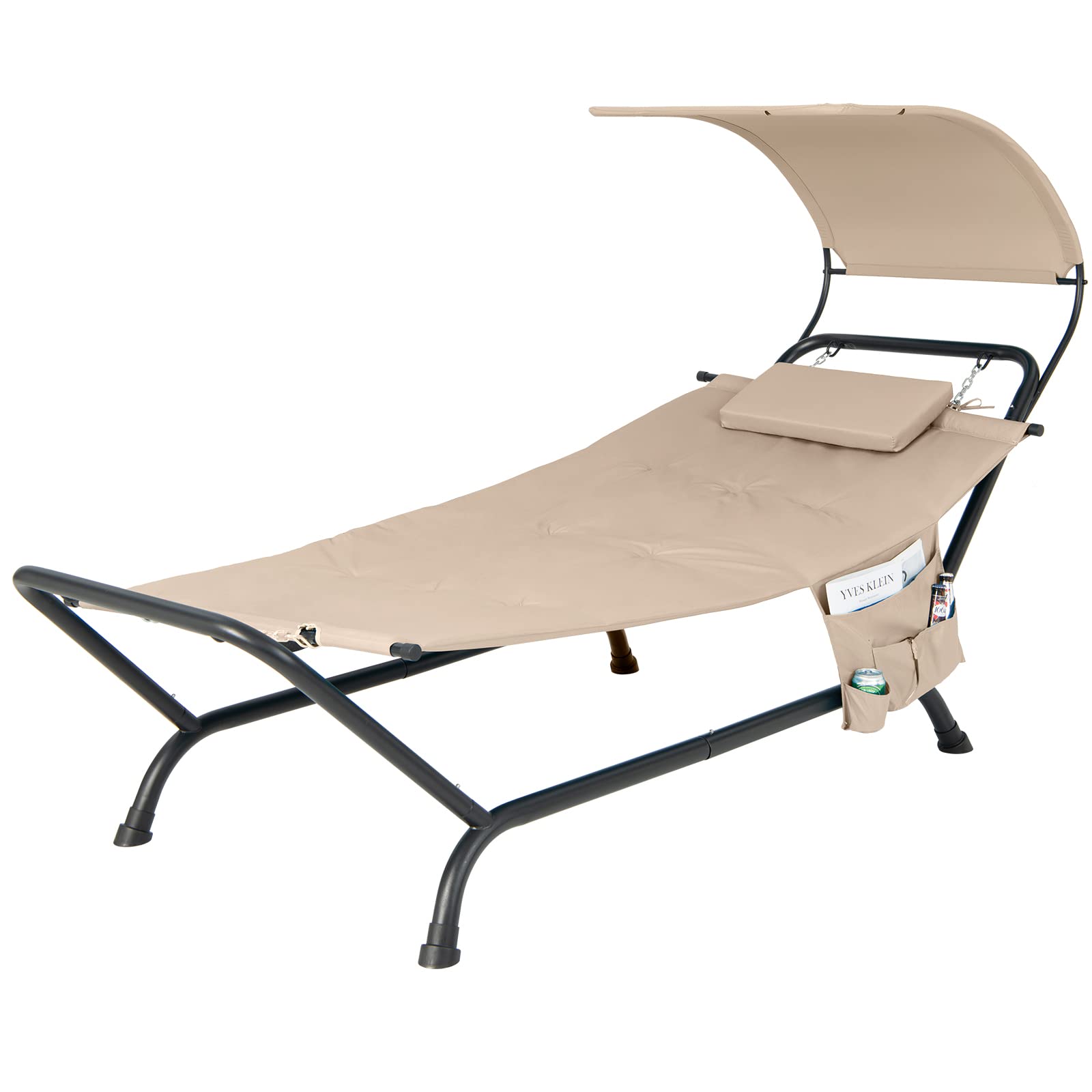 Giantex Hanging Hammock With Stand, Patio Hanging Chaise Lounge Chair W/Canopy, Cushion, Pillow & Storage Bag, Heavy Duty Swing
