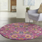 HomeRoots 100% Polypropylene 5’ Round Fuchsia and Orange Distressed Area Rug