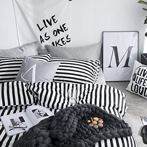 Clothknow Striped Comforter Set Queen 3Pcs Black White Bedding Comforter Sets Farmhouse Comforter Soft Ticking Stripes Queen Siz