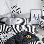 Clothknow Striped Comforter Set Queen 3Pcs Black White Bedding Comforter Sets Farmhouse Comforter Soft Ticking Stripes Queen Siz